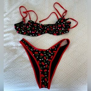 Frankie’s Bikini- cherry print black & red. Size small. Worn once. Gently loved